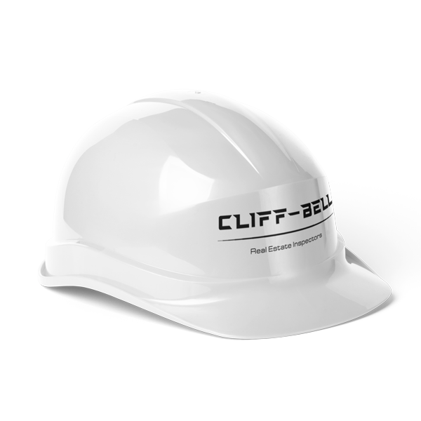 A white hard hat with the words " cliff bell ".
