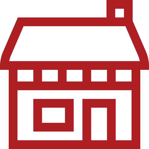 A red house with an open window on the side.