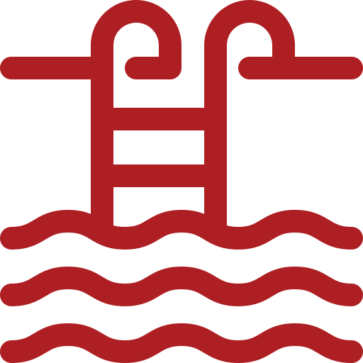 A red and black symbol of water with a ladder.
